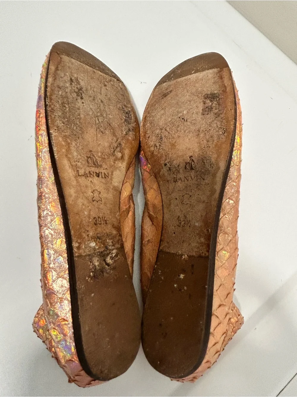 Lanvin Iridescent Snake Embossed Ballet Flats Pink Size 9 US 39.5 EU